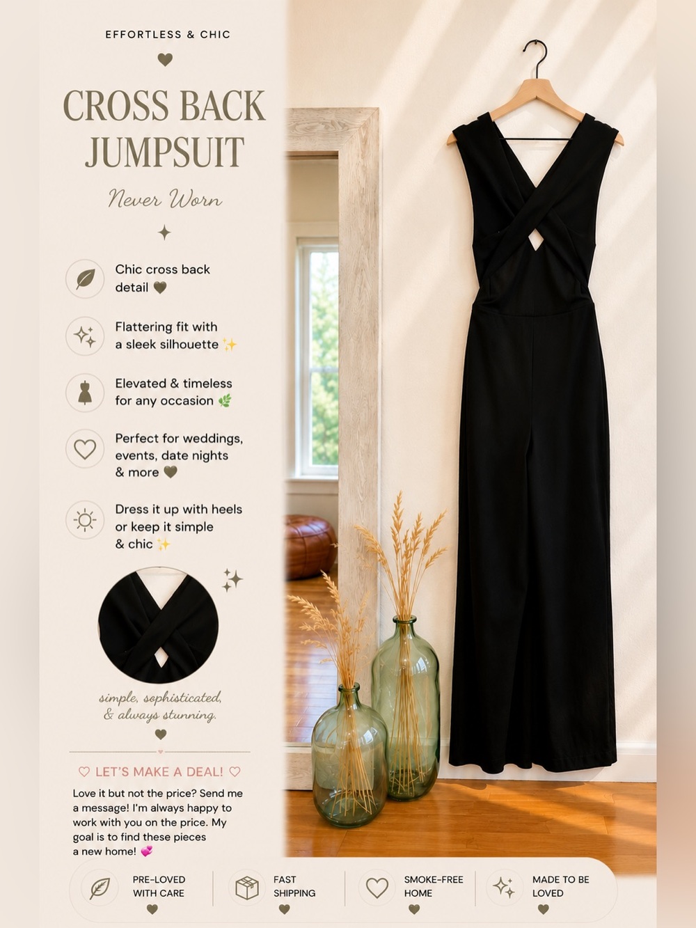Lulu's 🖤 Black Cross-Back 🖤 Wide Leg Jumpsuit